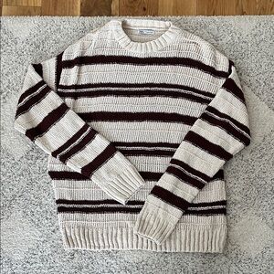 Zara Cream and Brown Striped Crewneck Sweater
